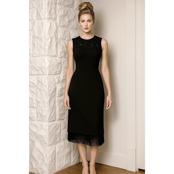 Stunning J Peterman Appliqué Fringe Hem Dress Sz 2 - Picture 1 of 13